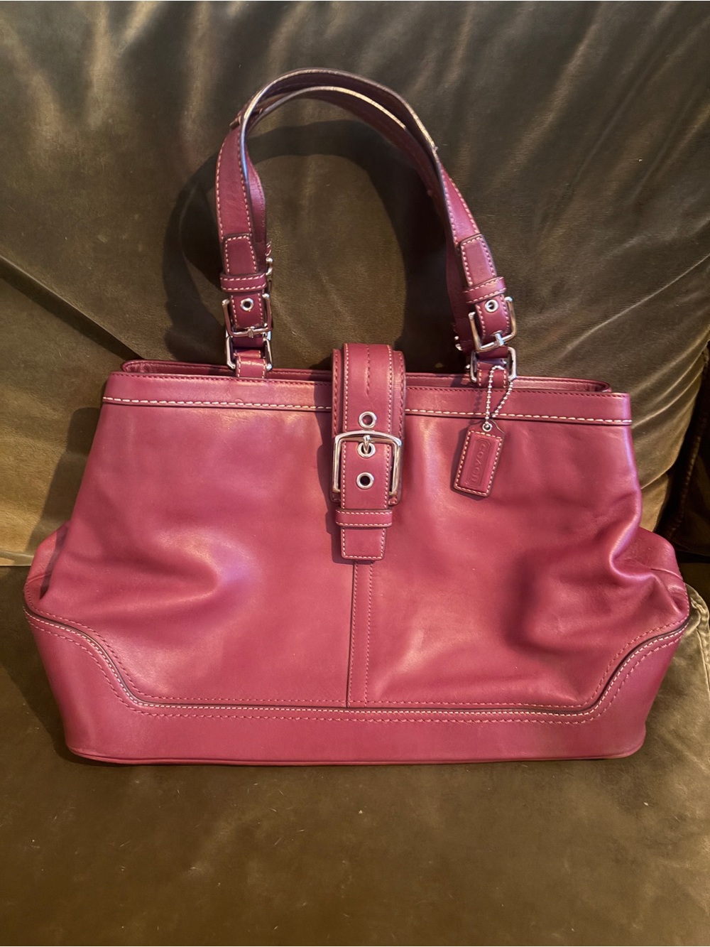 Coach Hamptons Leather Satchel/Carry-All Style #F12603 Burgundy/Wine